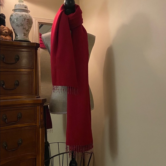 Red large beaded wrap scarf 🧣 shawl pashmina silk